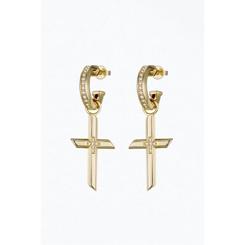NEW F+H STUDIOS freedom cross charm earrings in gold/clear